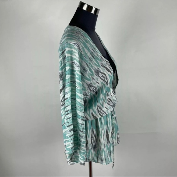 Teal Blue Multicolor Tie Dye V-Neck Long Sleeve Romper - Picture 4 of 5